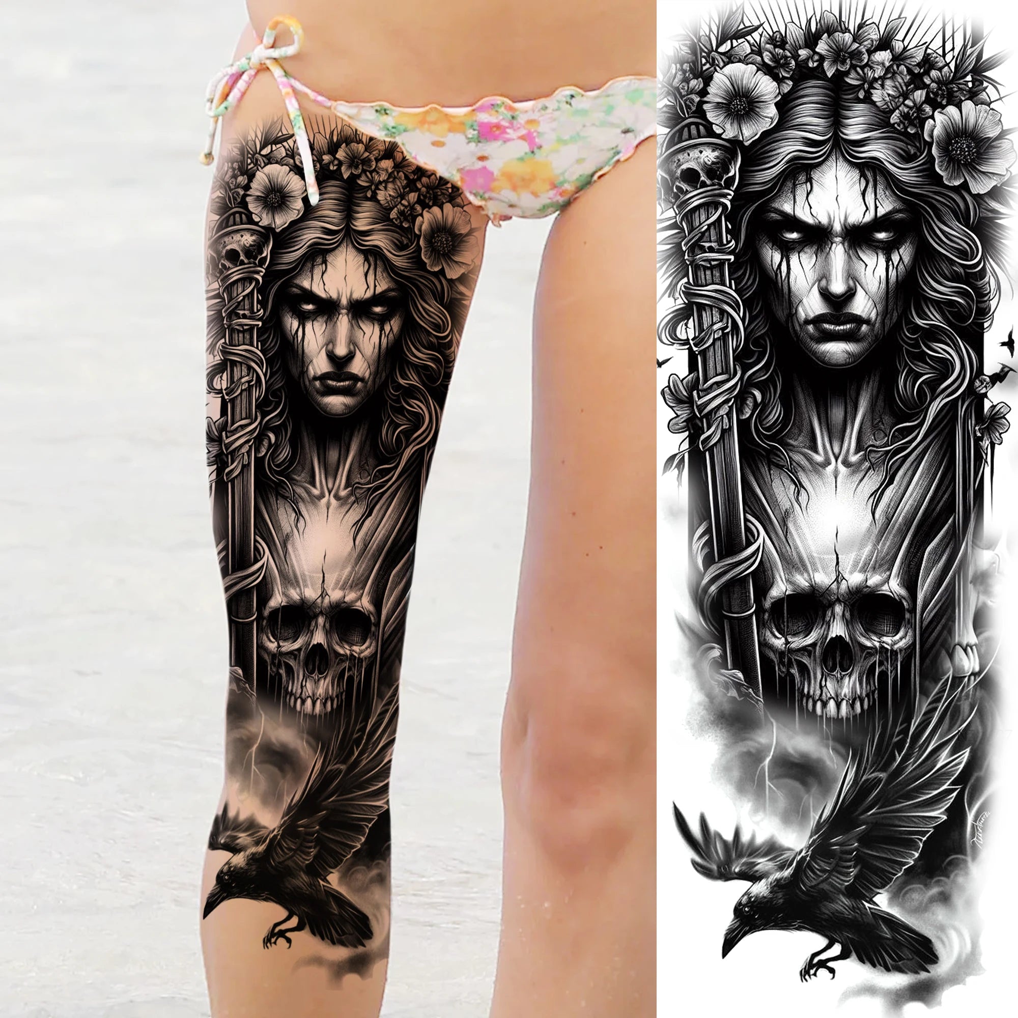 Full Arm or Legs Jesus & Zeus God Temporary Tattoo Sleeve – Large Waterproof Realistic Body Art for  Women