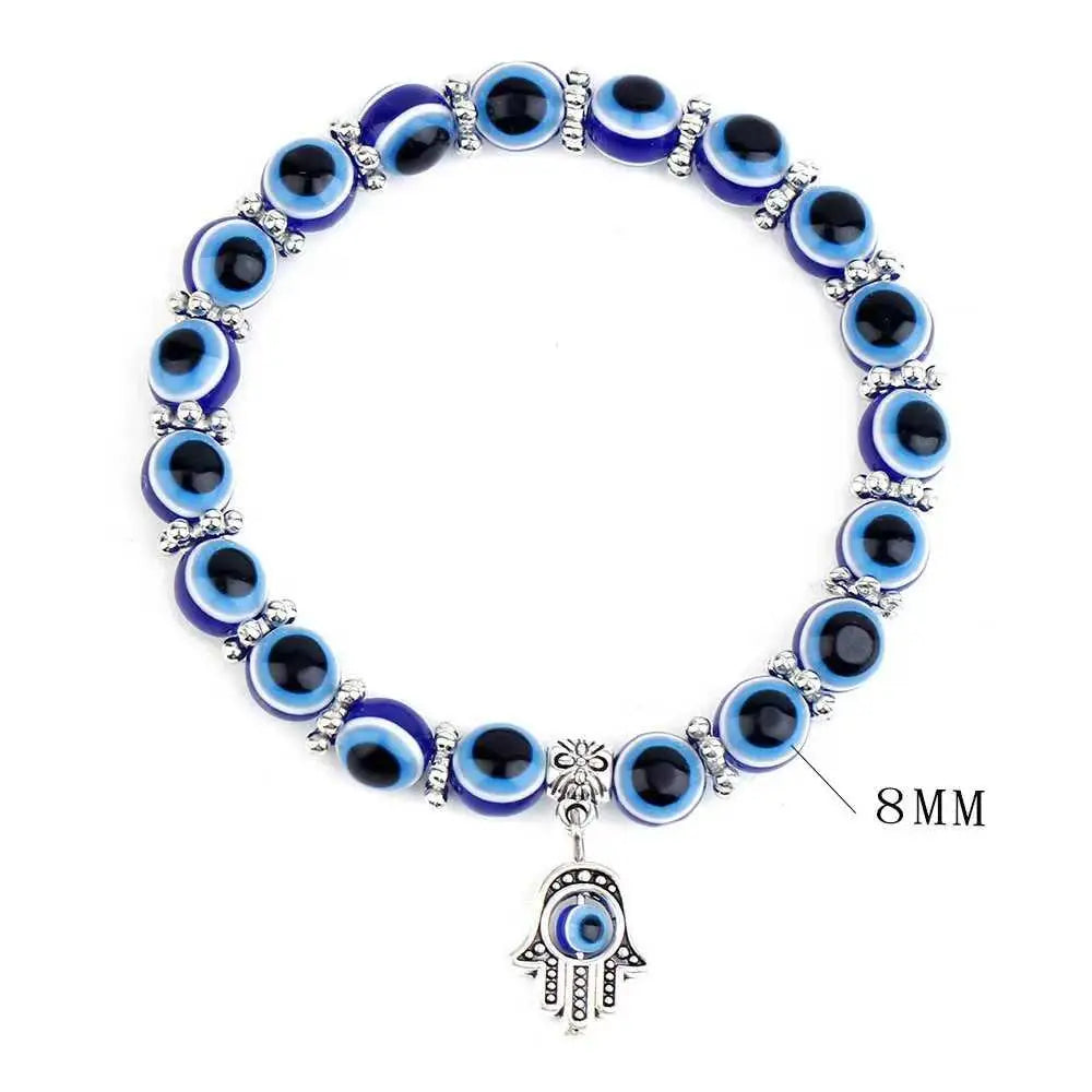 Evil Protective Nazar & KHamsa Charm Beaded Bracelet 8 MM