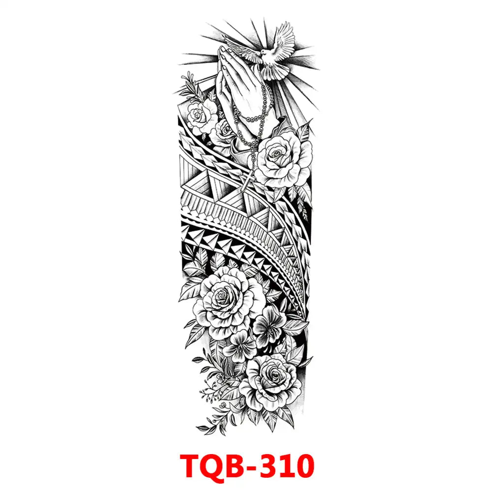 Large Waterproof Full Arm Temporary Tattoo – Intricate Totem & Geometric Sleeve Sticker