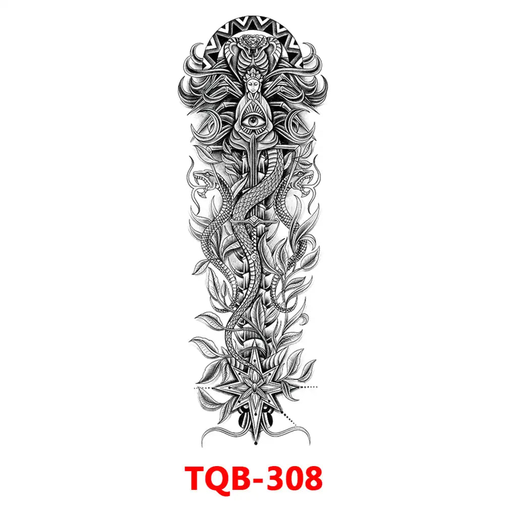 Large Waterproof Full Arm Temporary Tattoo – Intricate Totem & Geometric Sleeve Sticker