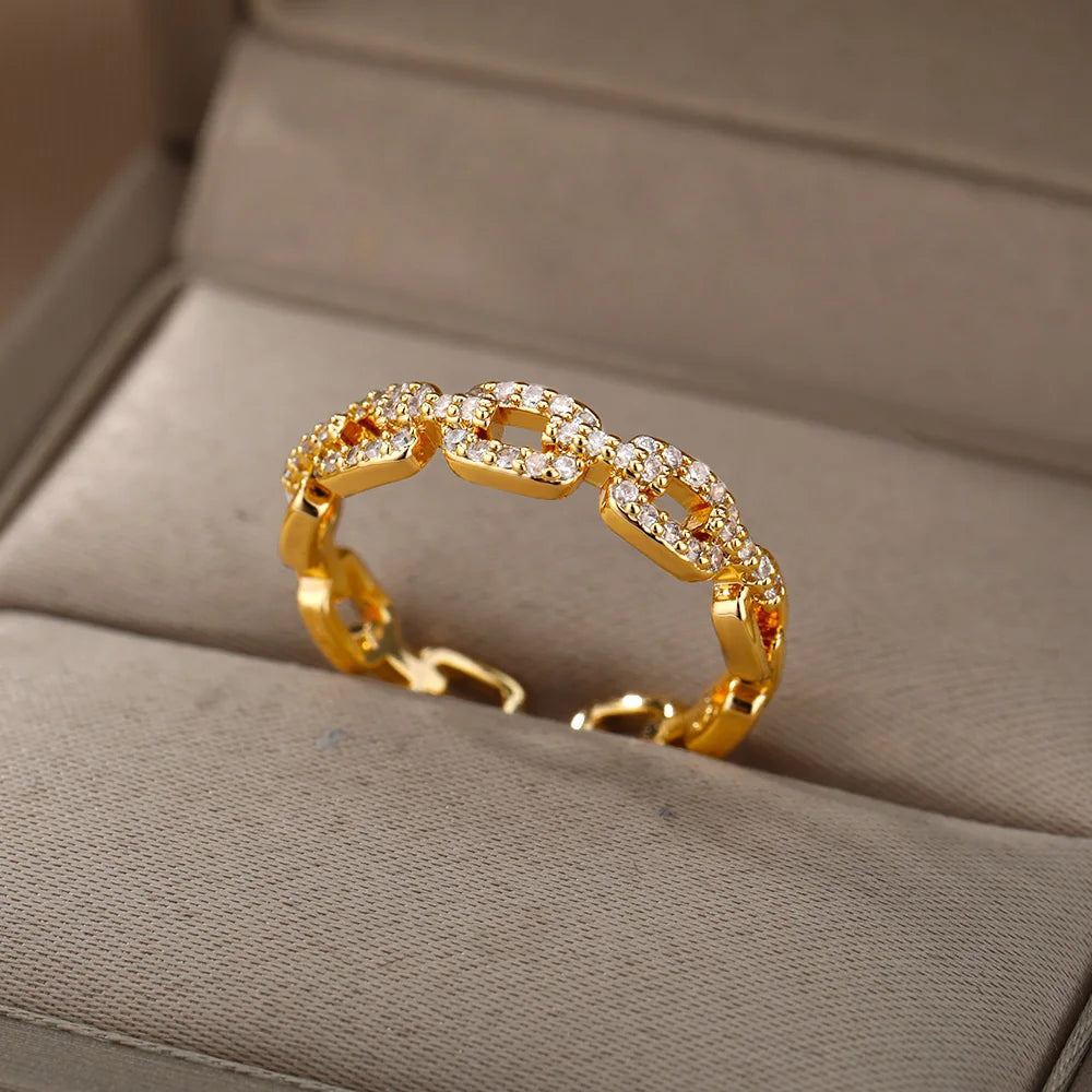 Adjustable Geometric Belt Ring – Tarnish-Free Stainless Steel & Zirconia Wedding Gift