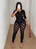 Jumpsuit Sculpting Diamond-Mesh Full-Body Jumpsuit for Night Out/Festival Wear for Club Party