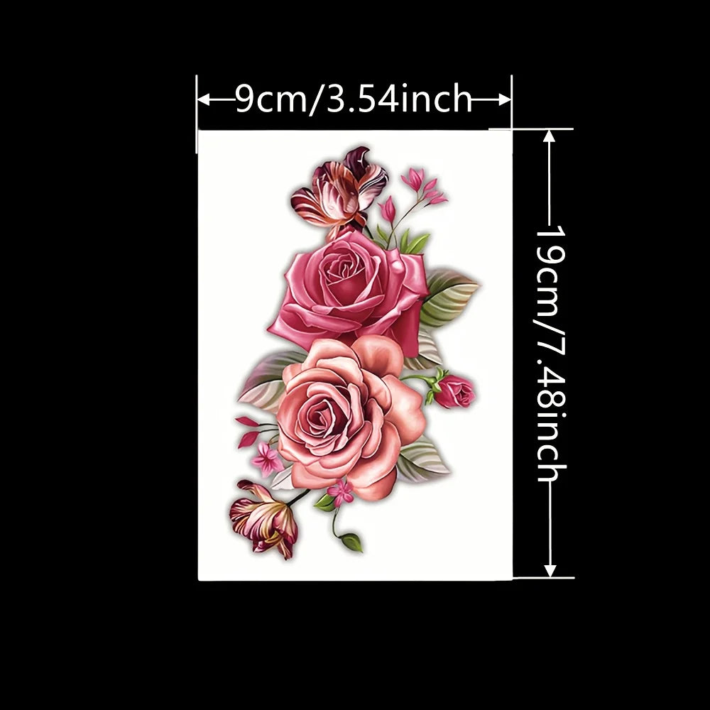 Oversized Romantic Rose Temporary Tattoo Sheet – Bold, Realistic Flower Body Art for Festival Glam & Special Events