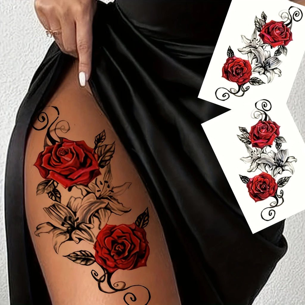 The Seductive Rose Collection: 2-Pack Waterproof Floral Temporary Tattoos