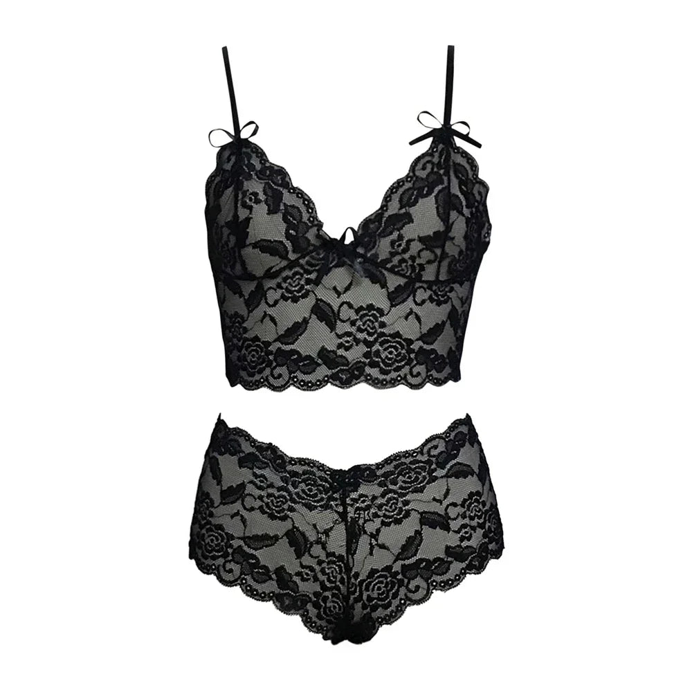 The Sexy Women Lingerie Set Thin Lace Flower Printed Underwear Suit