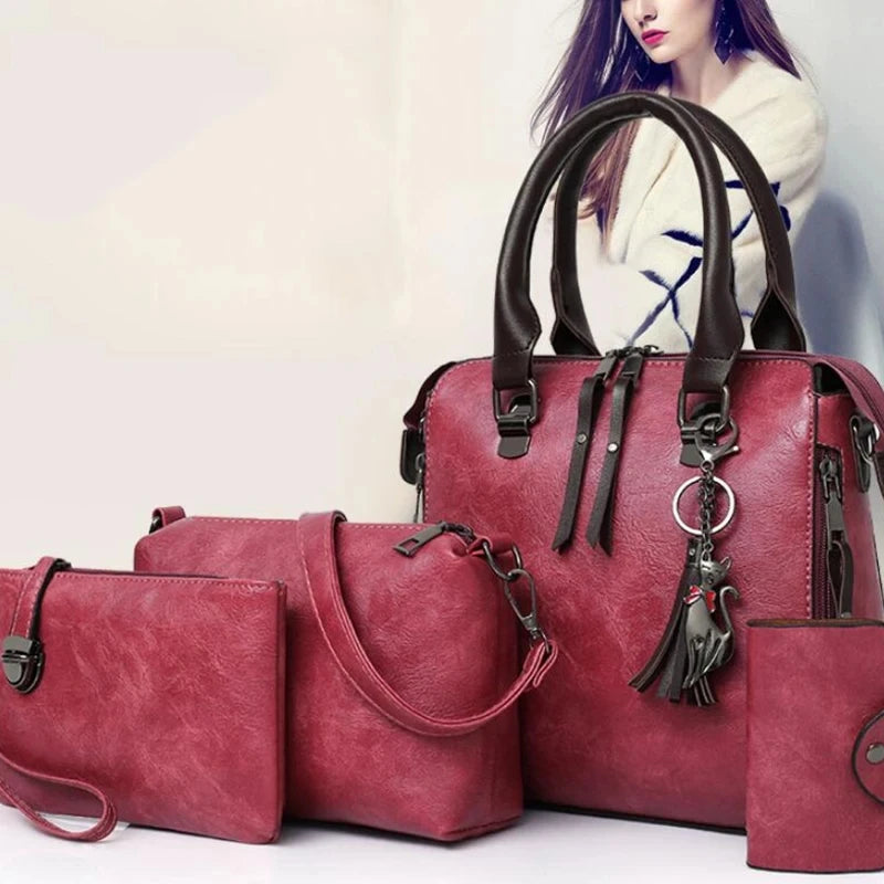 The Complete 4pcs/set Carry-All Suite – Chic Tassel Handbag & Accessory Set