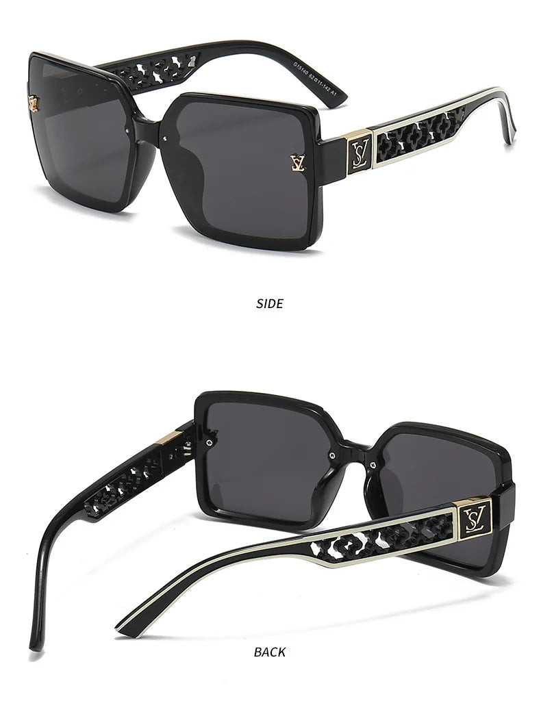 Fashion Glamour Oversized Geometric Designer-Style Sunglasses with Filigree Detailing