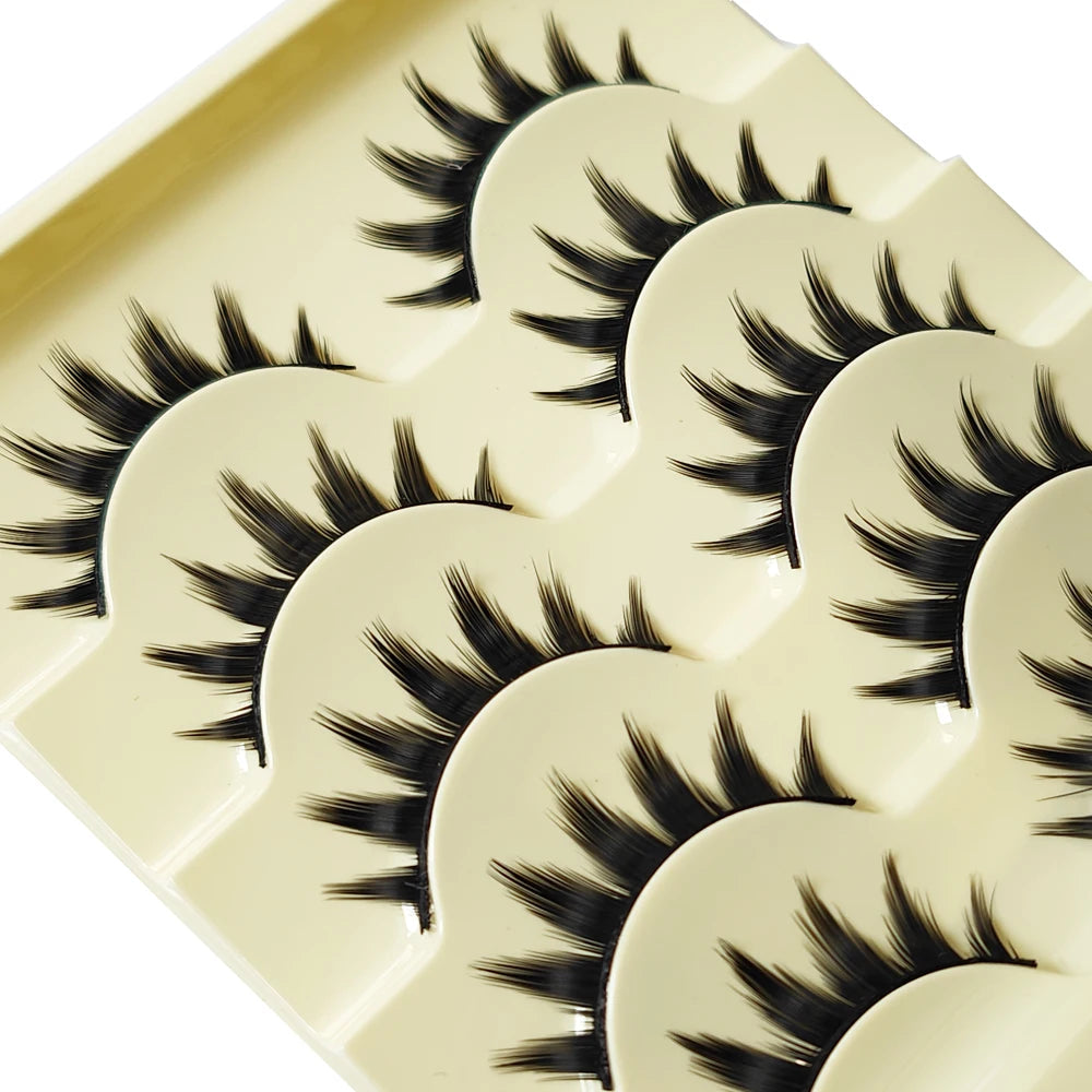 Premium Cat-Eye Faux Mink Lashes (5 Pairs) – Reusable, Long & Wispy Natural Look