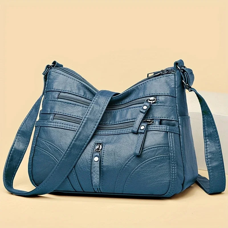 The Essential Vintage Carry-All – Multi-Pocket Leather Shoulder Bag