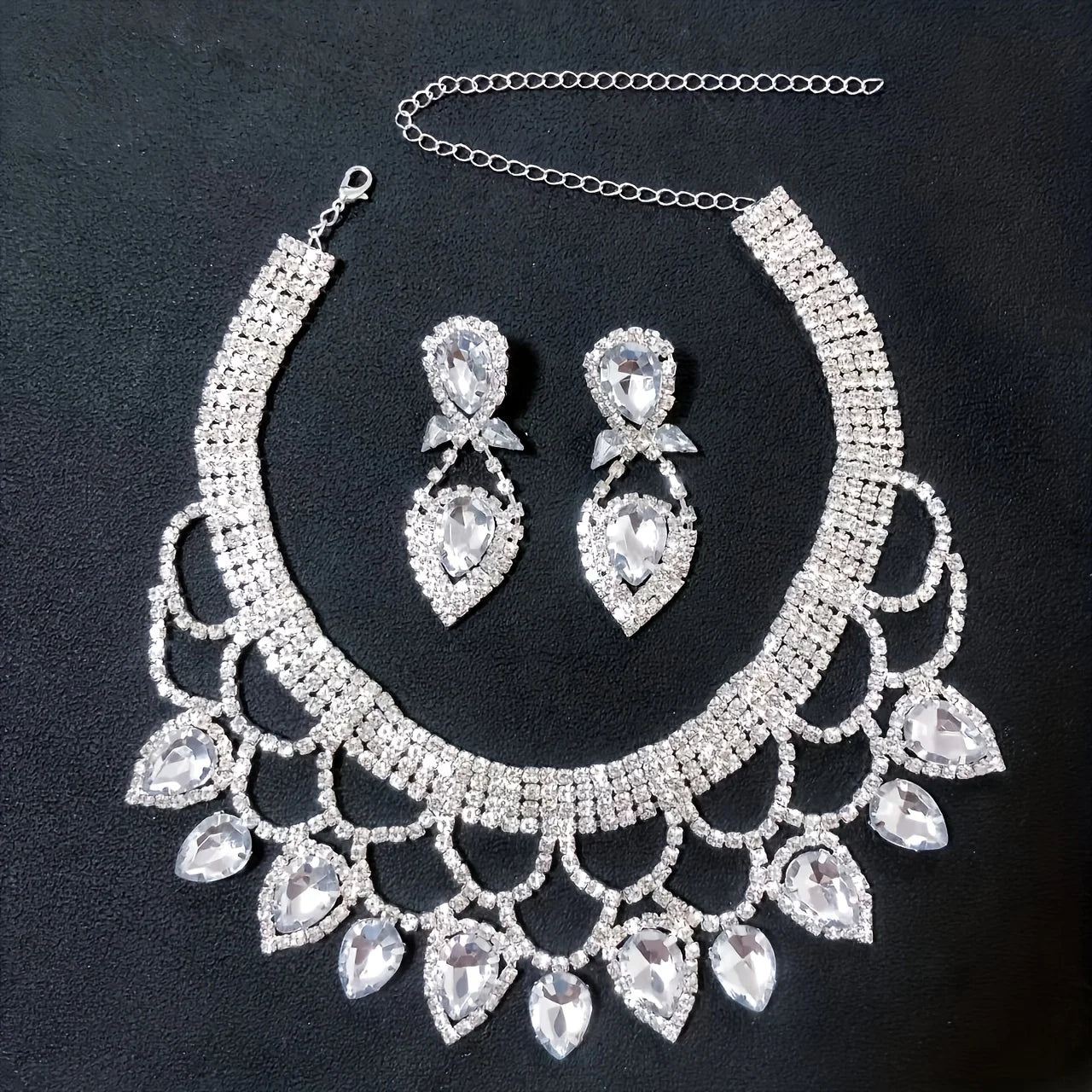 The Royal Radiance Rhinestone Set: Exquisite Hand-Crafted Statement Necklace & Earrings