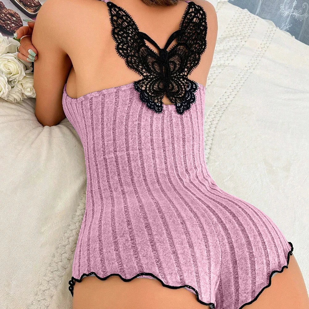 Ethereal Butterfly Embroidered Lace Bodysuit – Romantic Summer Sleepwear