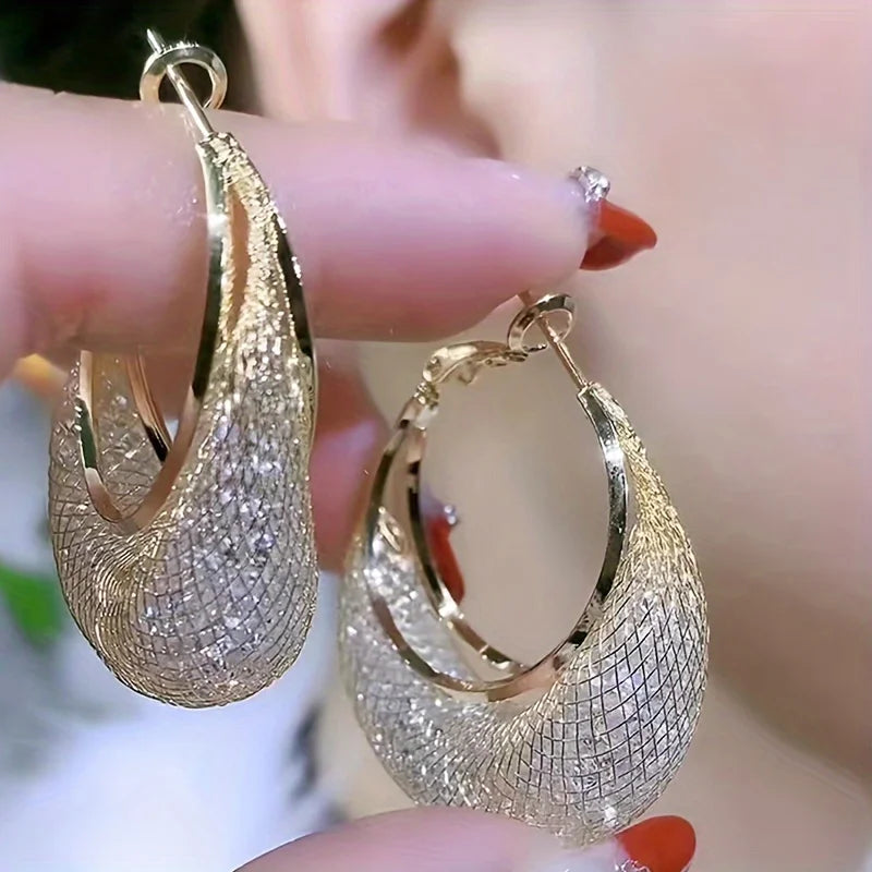 Rhinestone-Inlaid Mesh Hoops for the Modern Woman
