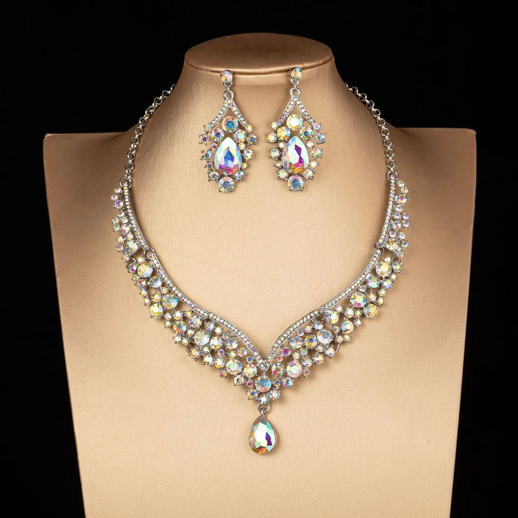 The Royal Radiance AB Crystal Set – Iridescent Necklace & Earring Suite