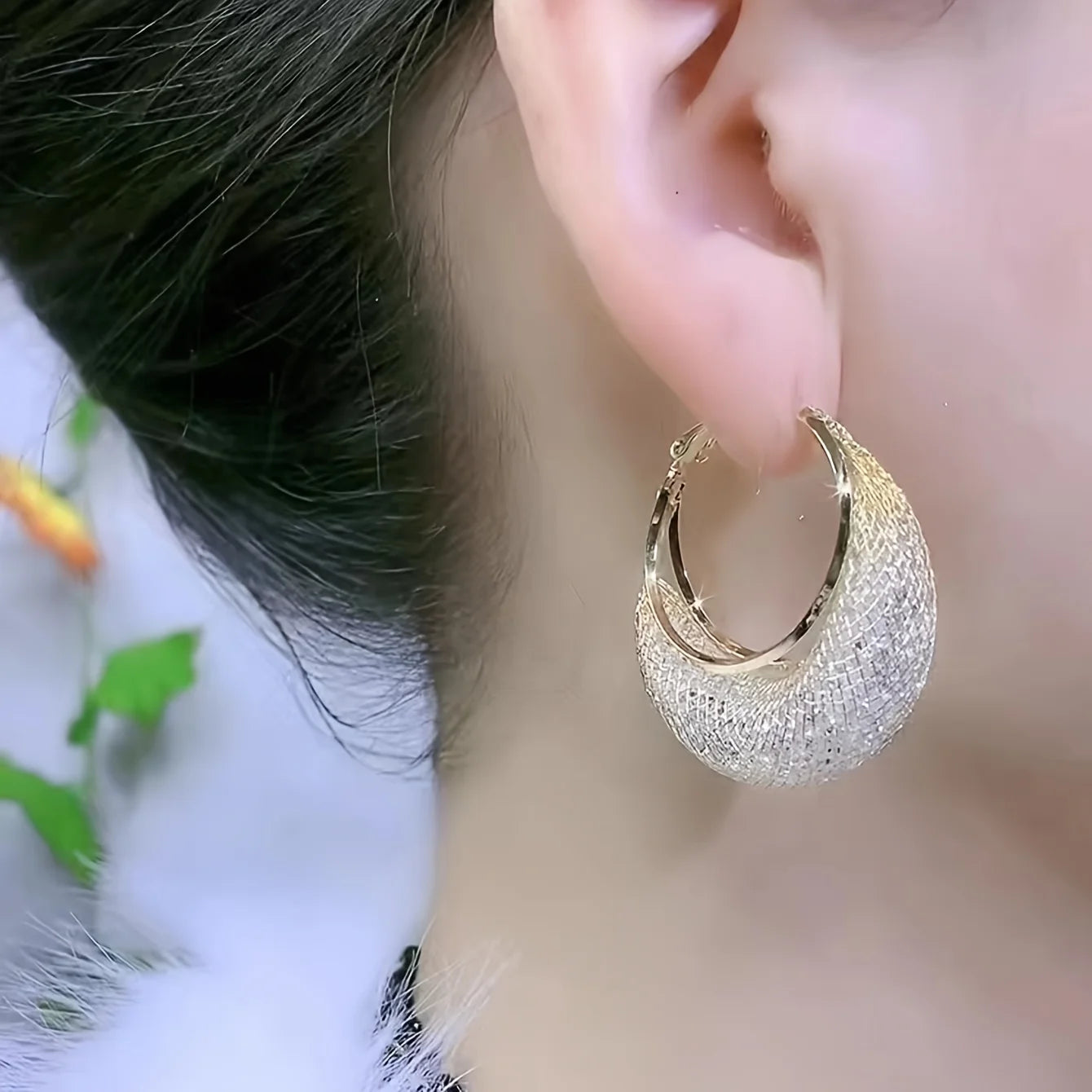 Rhinestone-Inlaid Mesh Hoops for the Modern Woman