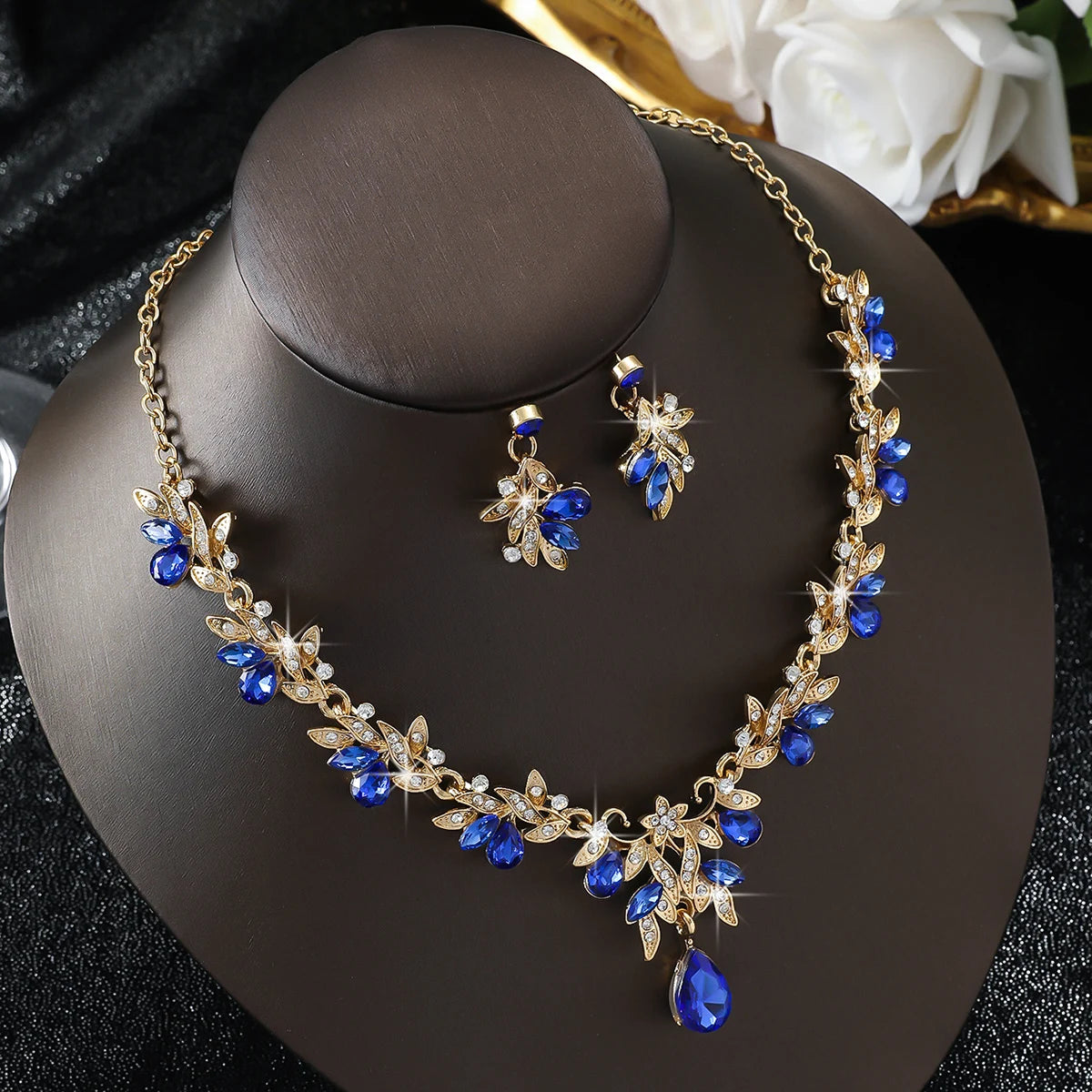 Cross Mirror European and American Exaggerated Banquet Gemstone Necklace Earnail Set