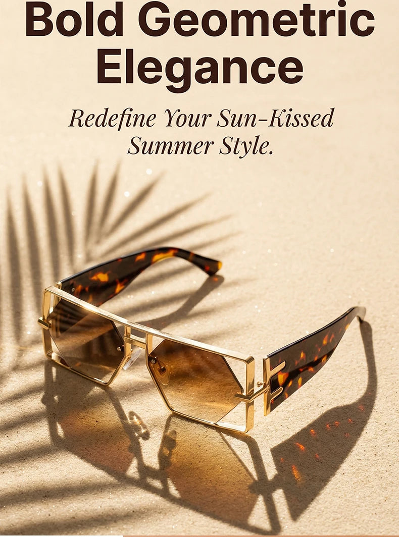 Steampunk Rectangle Avant-Garde Oversized Geometric Shield Sunglasses