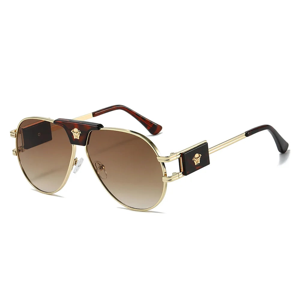 Wild West Luxe: Cattle-Head Accent Aviators Sunglasses Women Brand Designer Cattle Head Decoration