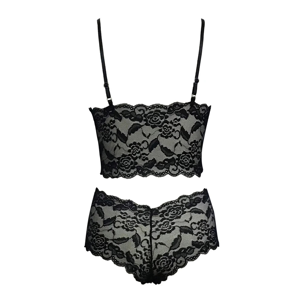 The Sexy Women Lingerie Set Thin Lace Flower Printed Underwear Suit