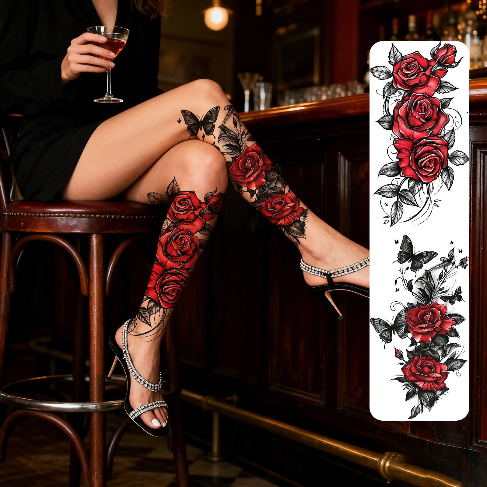 2-Sheet Red Floral Butterfly Temporary Tattoo – Waterproof & Long-Lasting Scar Concealment Stickers