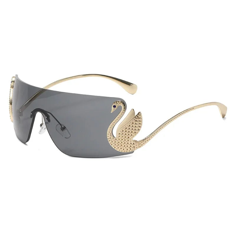 Trendy Y2K Vintage Rimless Sunglasses – Luxury One-Piece Lens Designer Eyewear for Women