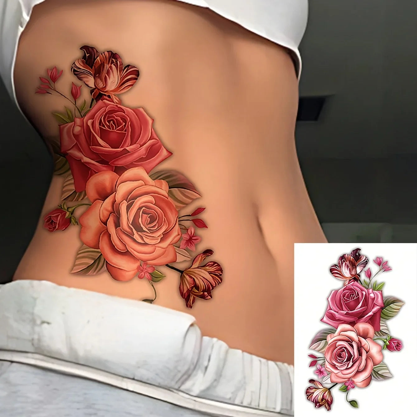 Oversized Romantic Rose Temporary Tattoo Sheet – Bold, Realistic Flower Body Art for Festival Glam & Special Events