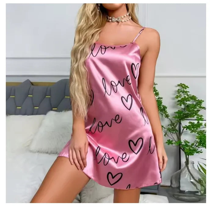 floral-printed satin sling nightgown is a popular choice for sleepwear and loungewear Mini Dress