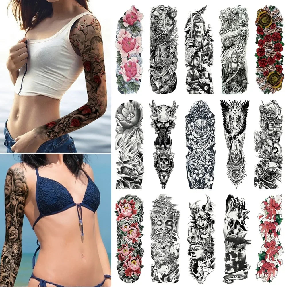 Unisex Full Arm Temporary Tattoo Sticker – Premium Old School Skull Body Art