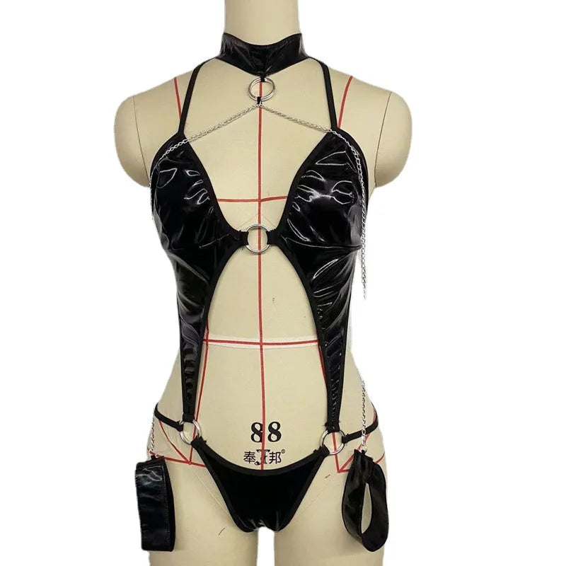 Porn Latex Leather Sexy Lingerie Babydolls Underwear Extreme Deep V Erotic Costumes Dress Dance Clubwear