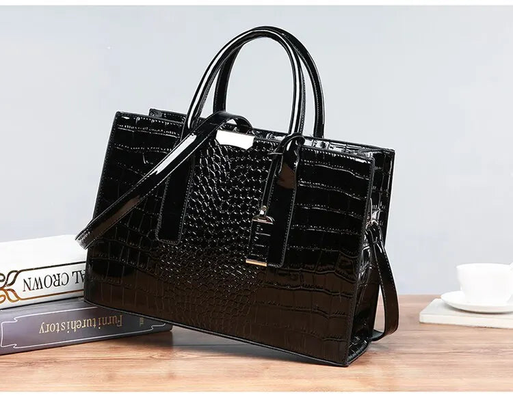 Signature Crocodile Texture Shopper – Sophisticated Luxury Work Tote