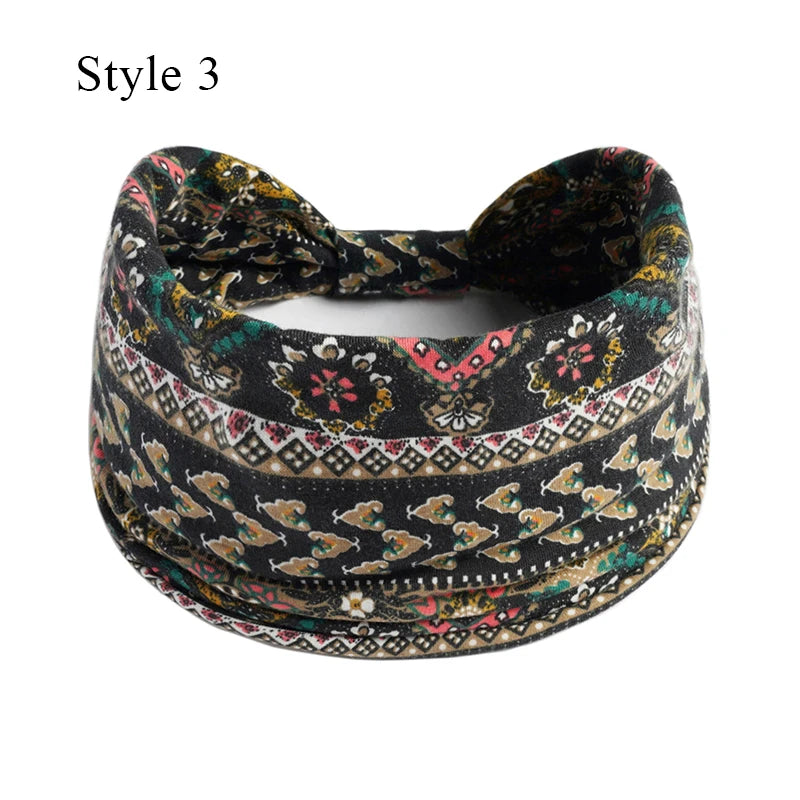 Women's Bohemian Wide Hair Band – Soft Stretchy Floral Turban for Sports, Yoga & Casual Fashion