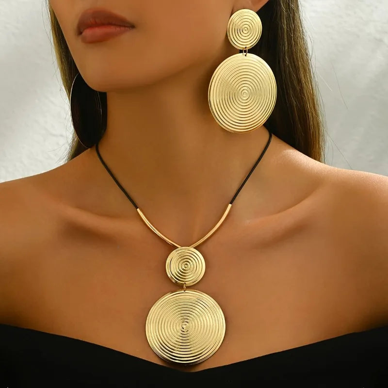 Heavy Metal Swirl Charm Choker & Earrings Set – Elegant Geometric Jewelry Suite