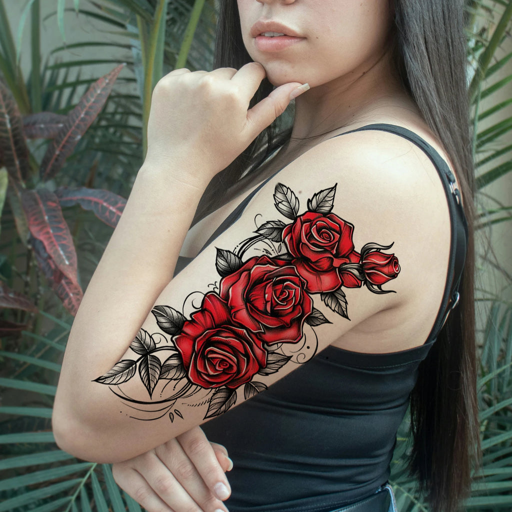 2-Sheet Red Floral Butterfly Temporary Tattoo – Waterproof & Long-Lasting Scar Concealment Stickers