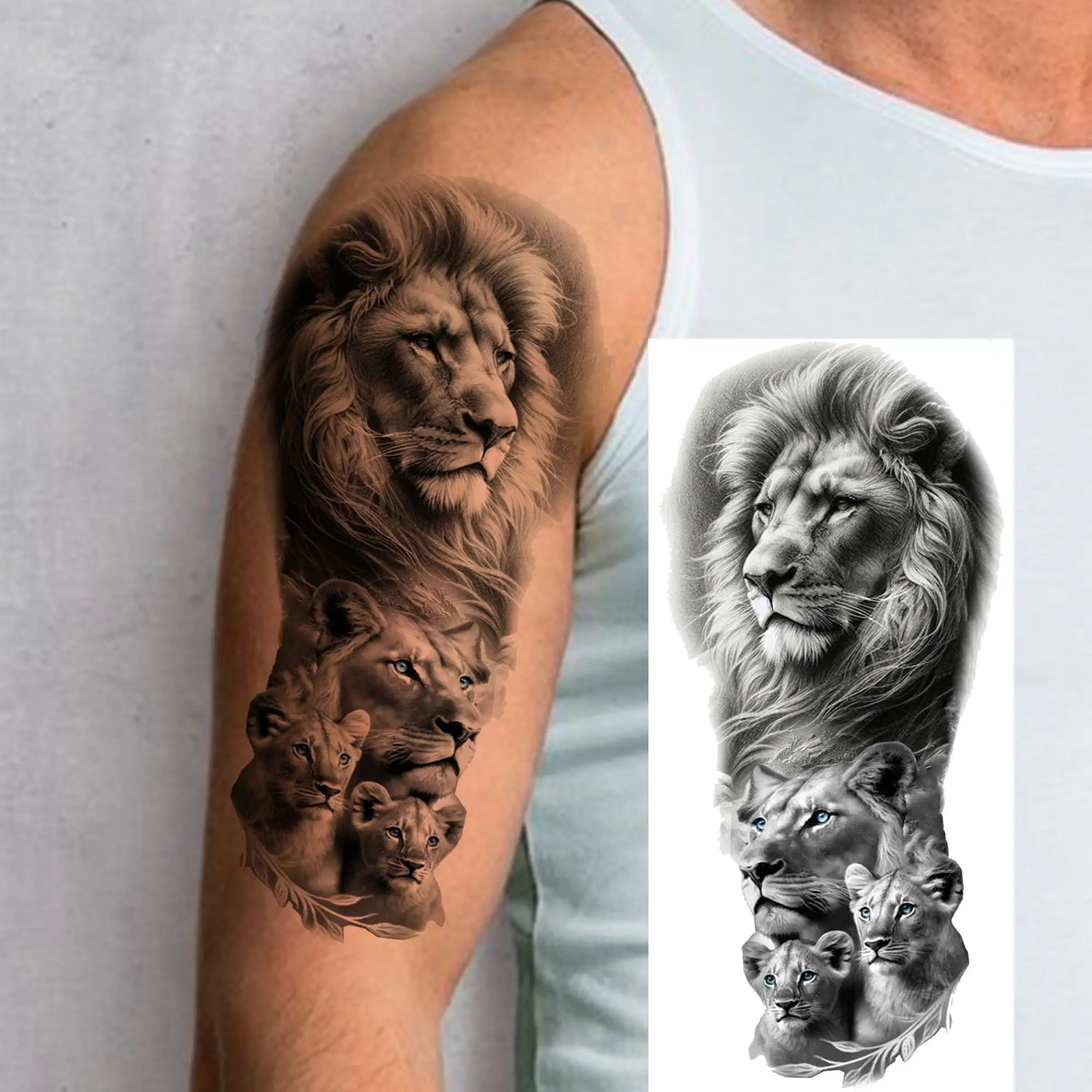 Premium Waterproof Realistic Tattoo Sticker – Majestic Lion & Tiger Designs for Arm & Leg
