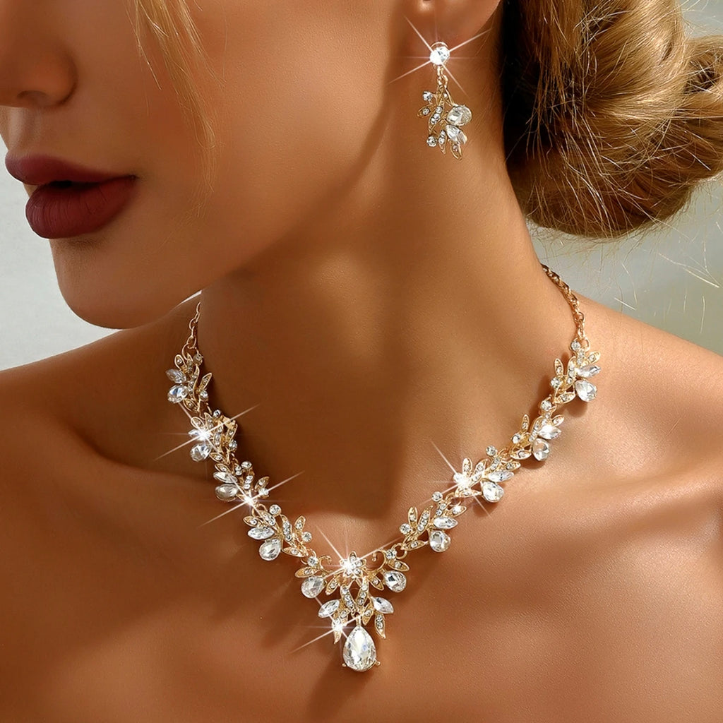 Cross Mirror European and American Exaggerated Banquet Gemstone Necklace Earnail Set