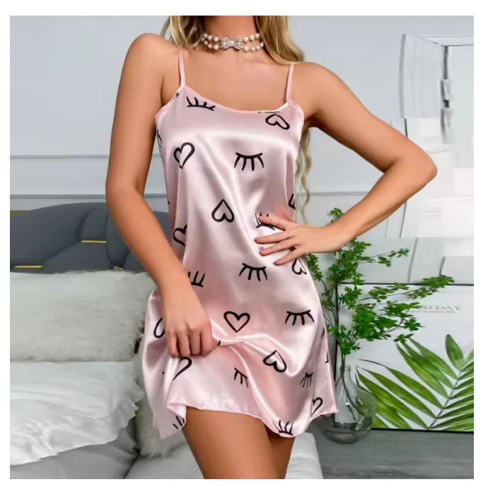 floral-printed satin sling nightgown is a popular choice for sleepwear and loungewear Mini Dress