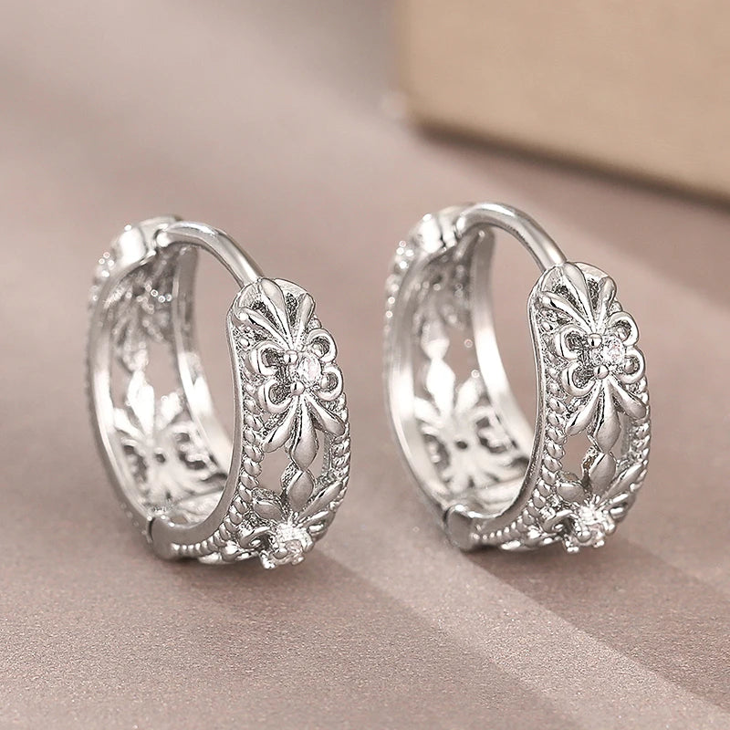 Sophisticated Inlaid Cubic Zirconia Hoops – Gold & Silver Tone/  Silver Color/Gold Color