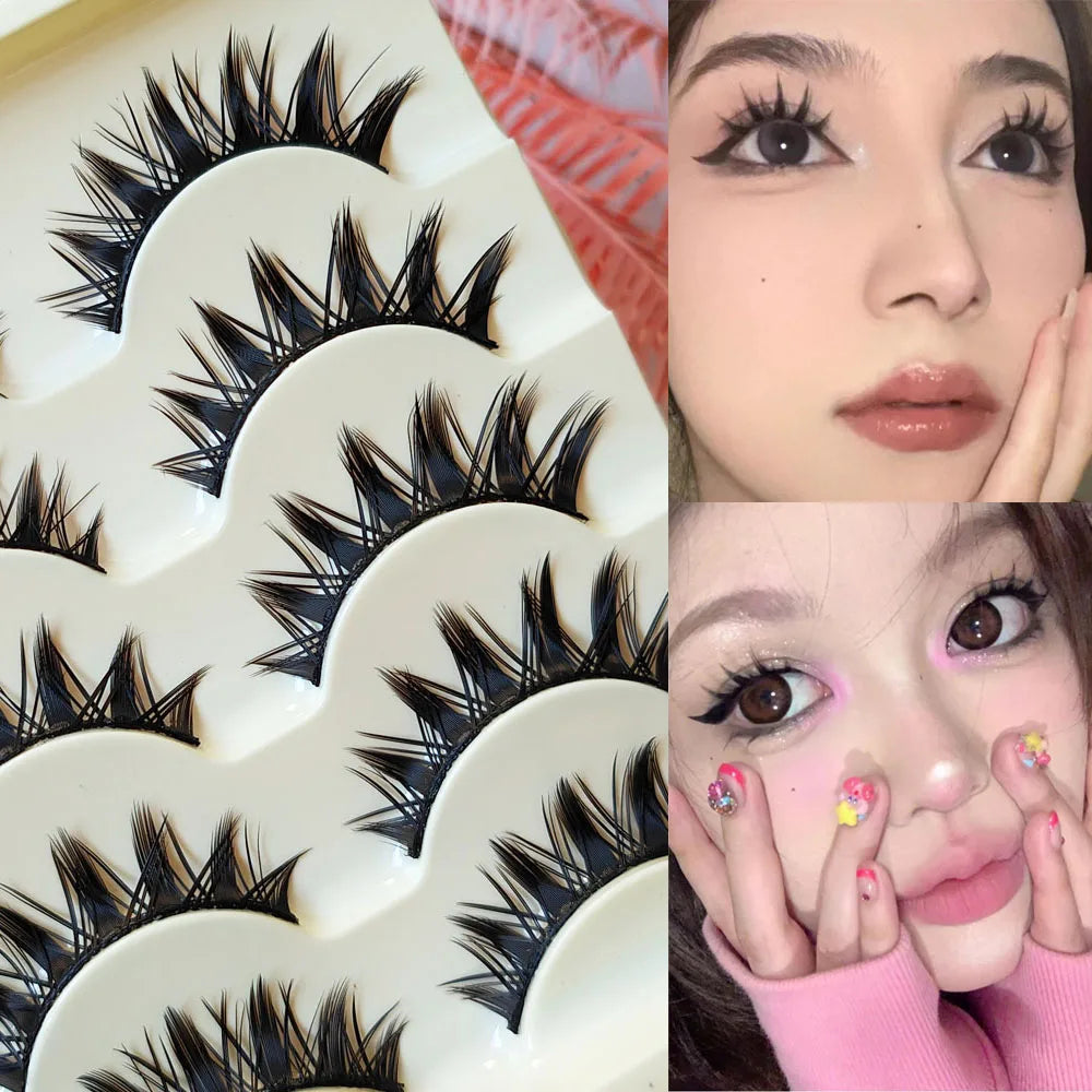 Premium Cat-Eye Faux Mink Lashes (5 Pairs) – Reusable, Long & Wispy Natural Look