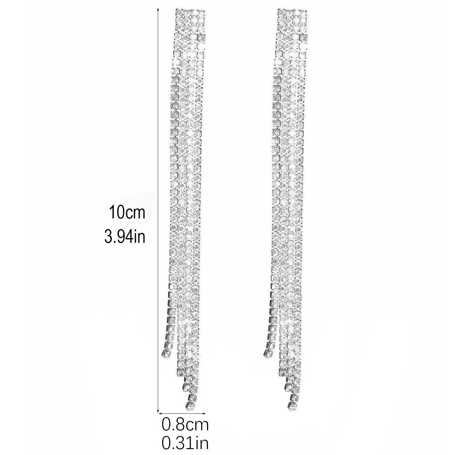 Glamorous Crystal Tassel Dangles  4 Lines Long Rhinestone Evening Earrings