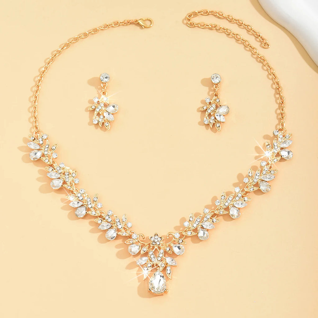 Cross Mirror European and American Exaggerated Banquet Gemstone Necklace Earnail Set