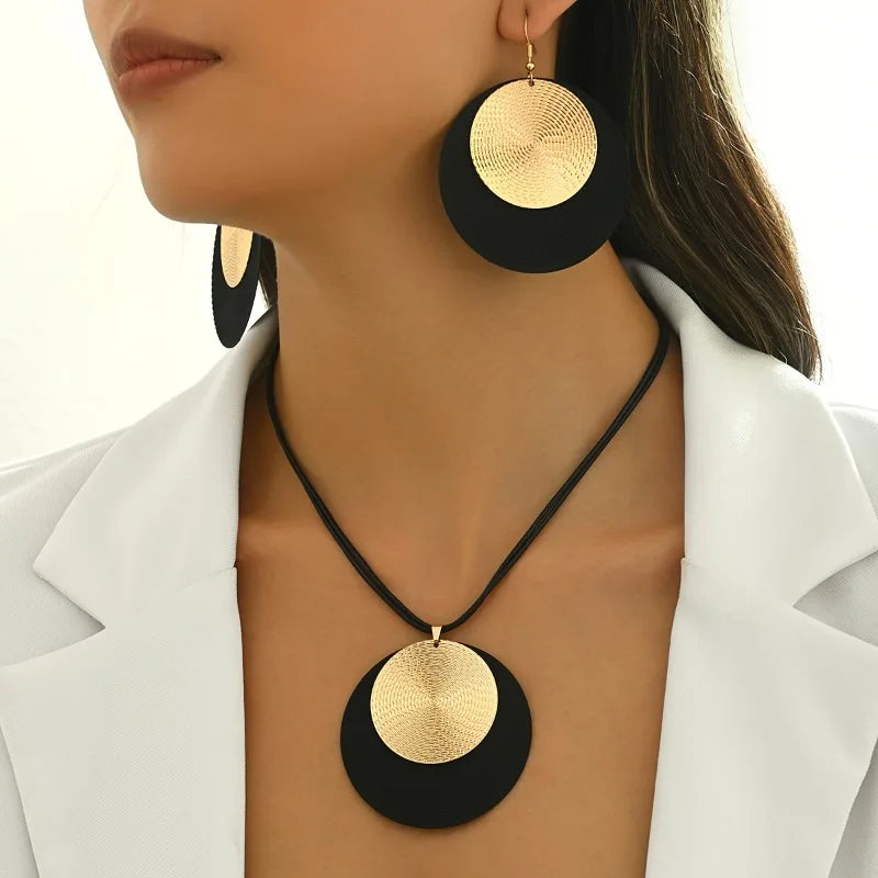 Heavy Metal Swirl Charm Choker & Earrings Set – Elegant Geometric Jewelry Suite