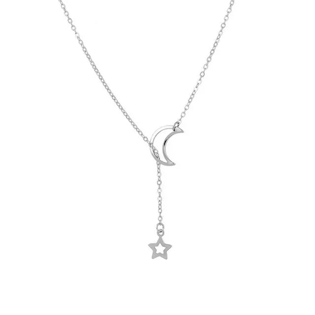 Celestial Crescent Lariat Necklace