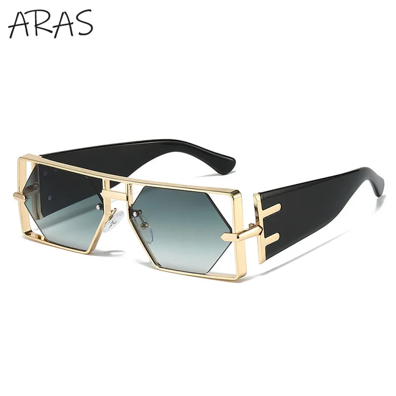 Steampunk Rectangle Avant-Garde Oversized Geometric Shield Sunglasses