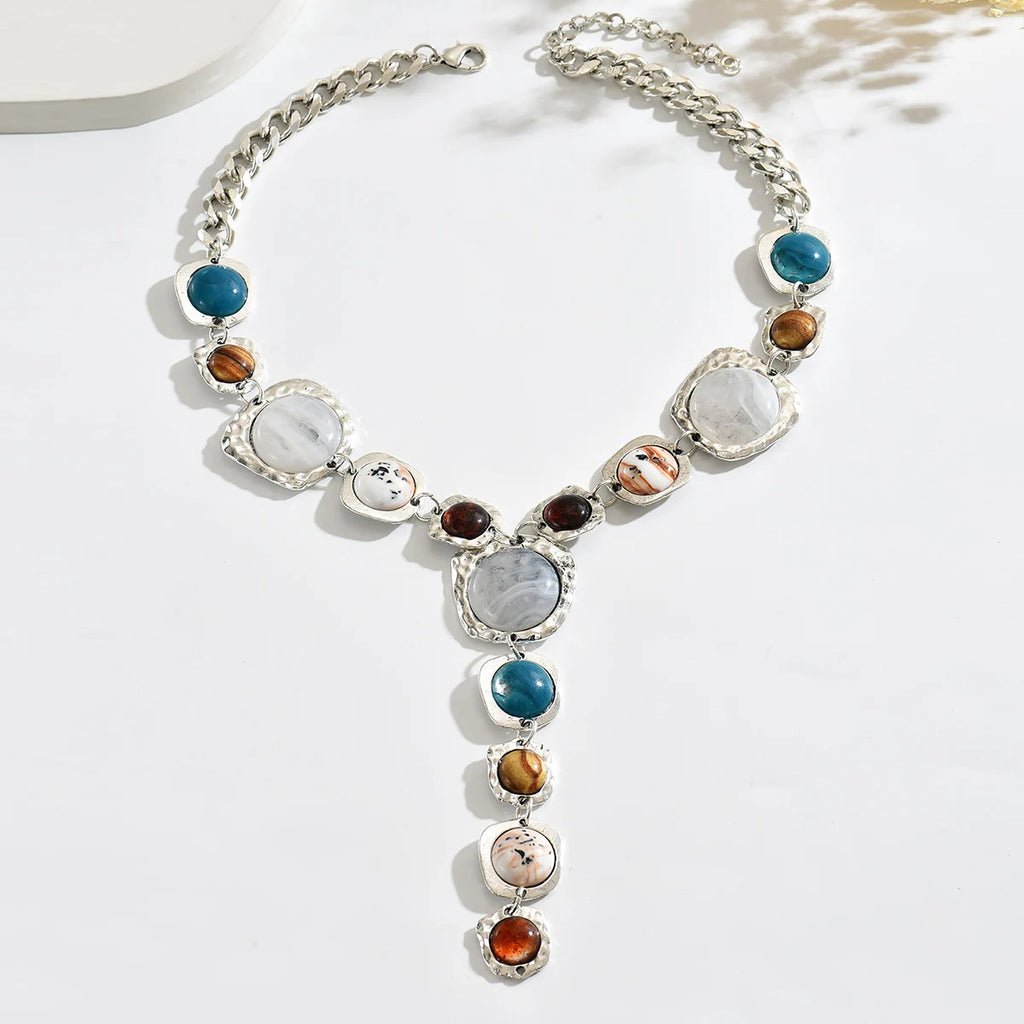Artisan Hammered Stone Statement Collar
