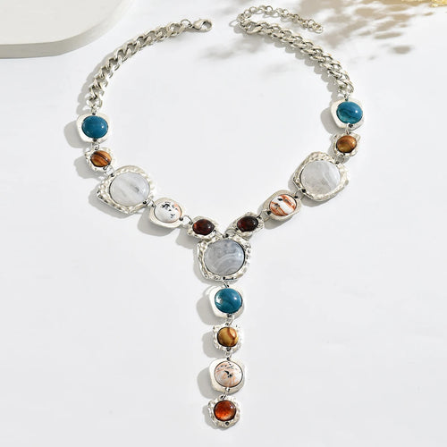 Artisan Hammered Stone Statement Collar