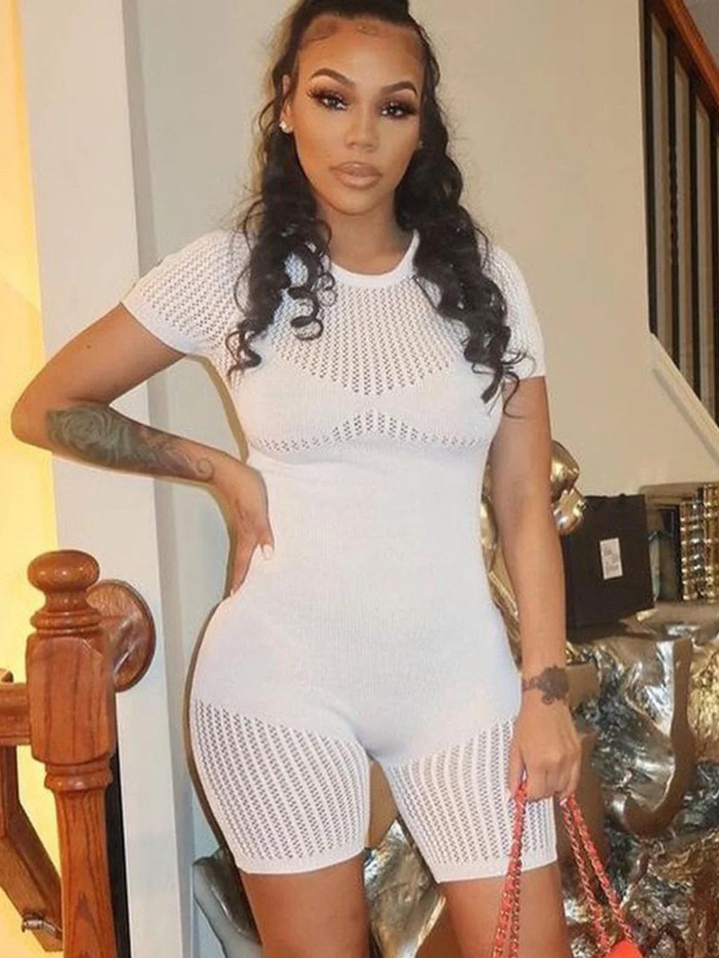 Sexy Fishnet Playsuit Hollow Out See Through Bodycon Sexy Slim fit Stretchy