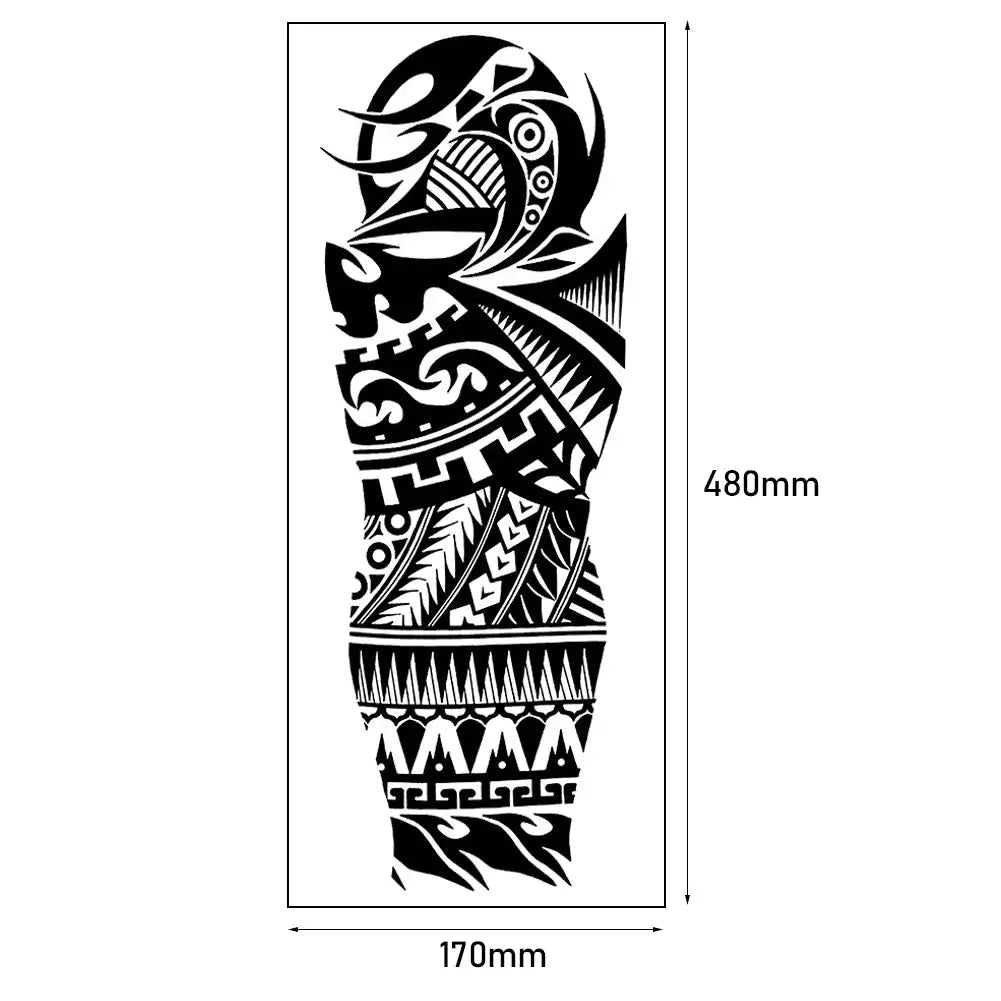 Large Waterproof Full Arm Temporary Tattoo – Intricate Totem & Geometric Sleeve Sticker