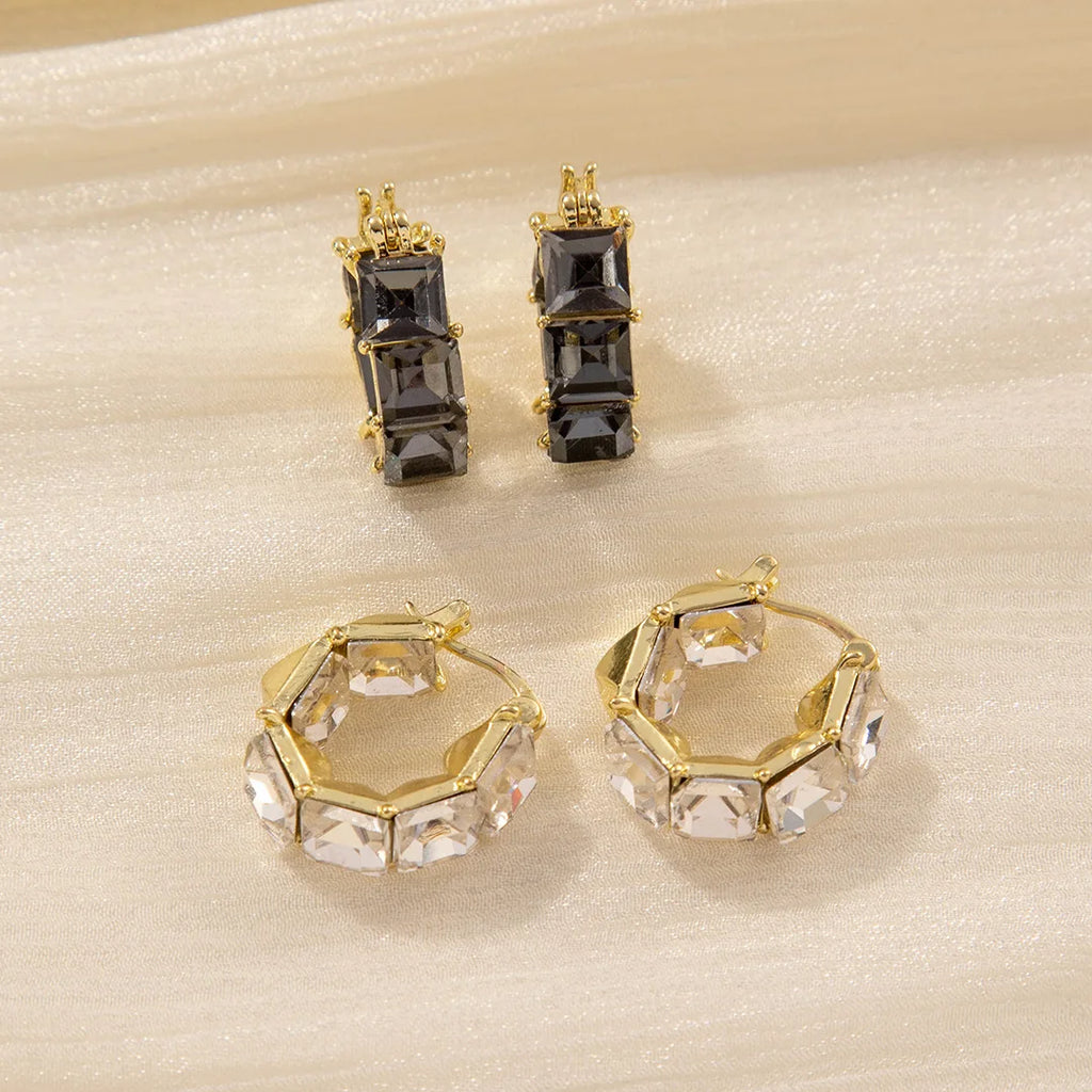 Signature Crystal Dangle Hoops – Luxurious Gold-Tone Party Earrings