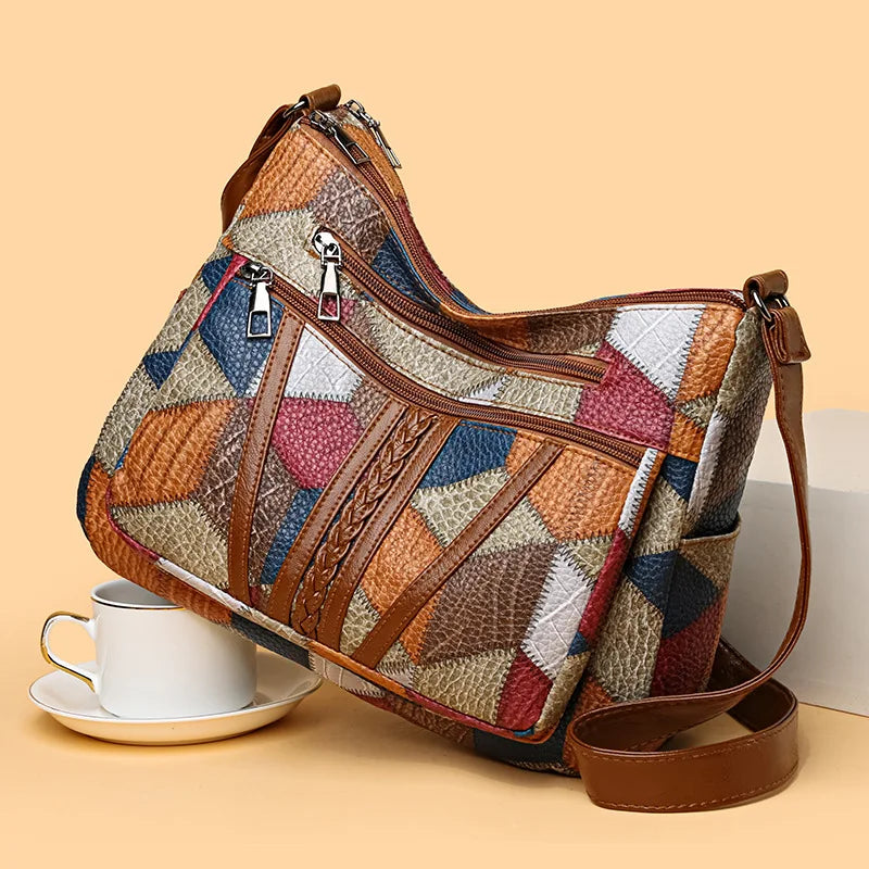 The Retro Artisan Tote – Patchwork Leather-Look Shoulder Bag