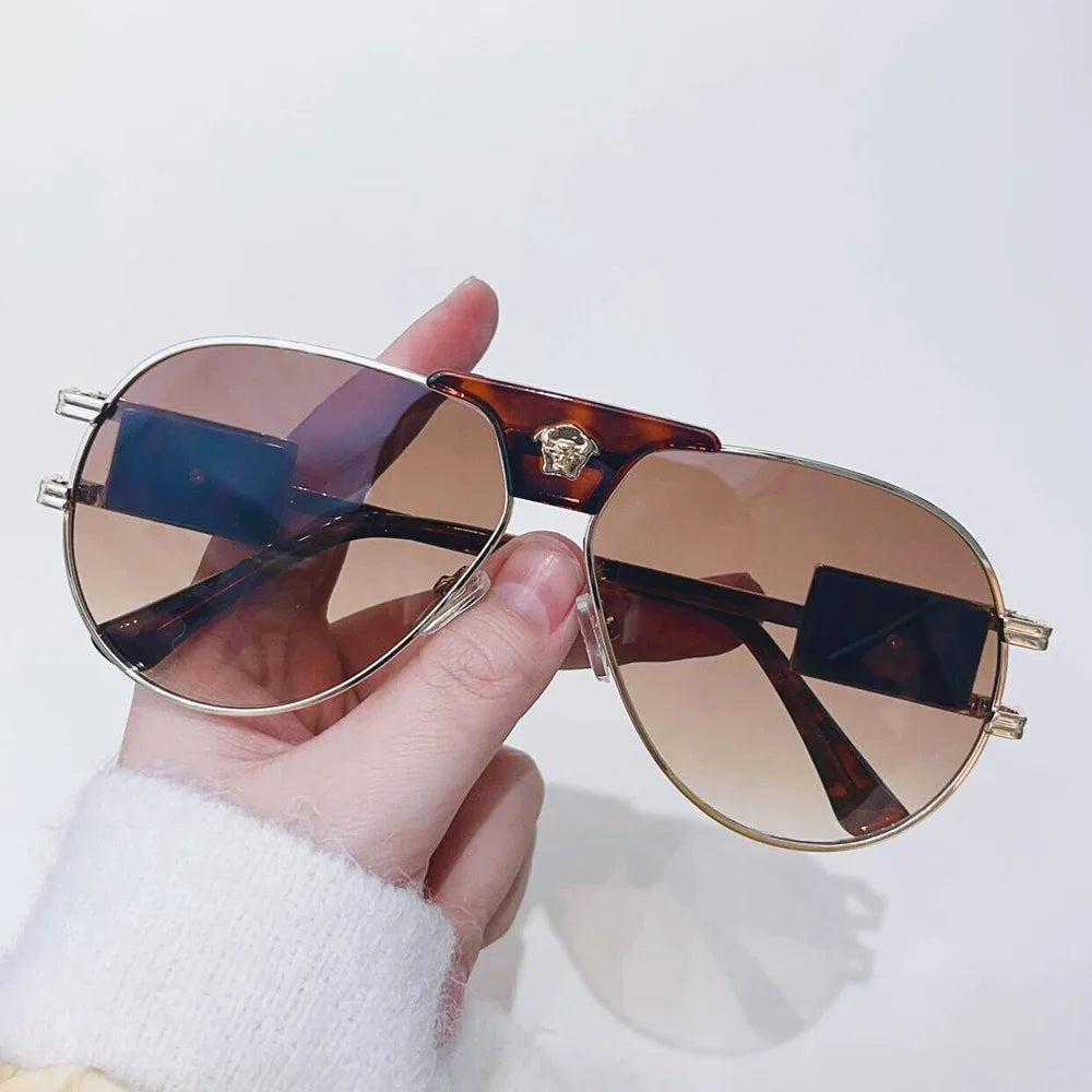 Wild West Luxe: Cattle-Head Accent Aviators Sunglasses Women Brand Designer Cattle Head Decoration