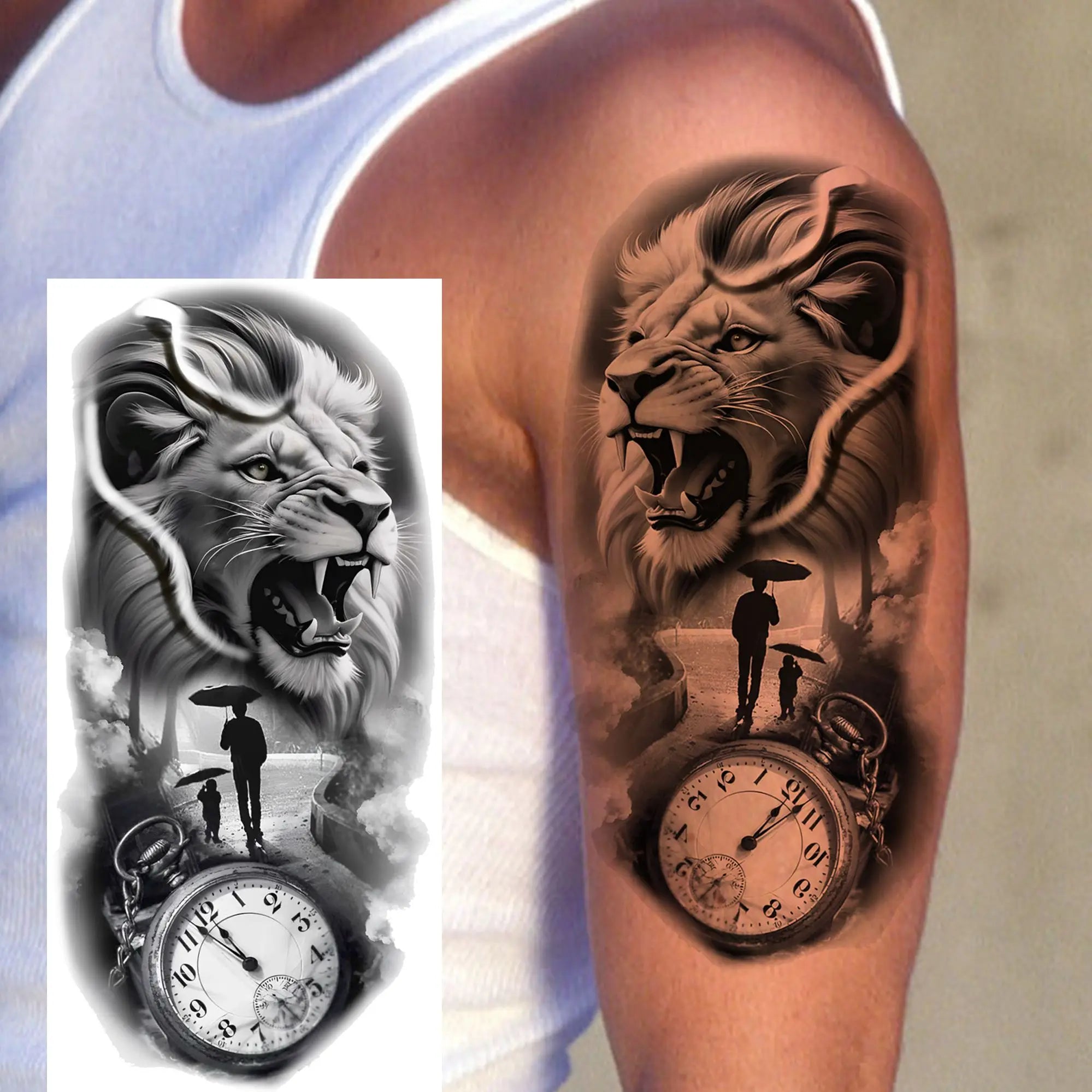 Premium Waterproof Realistic Tattoo Sticker – Majestic Lion & Tiger Designs for Arm & Leg